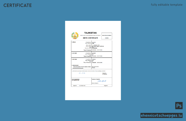 Tadschikische Geburtsurkunde (Word- und PDF-Beispiel)